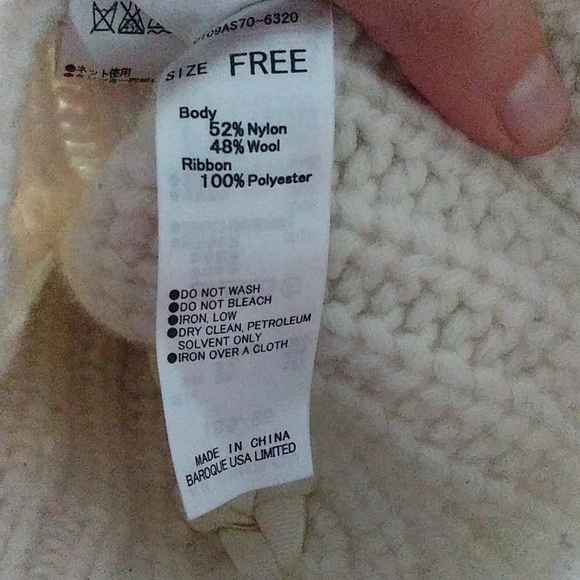 Moussy ribbon sweater beige chunky knit ripped - Picture 5 of 13